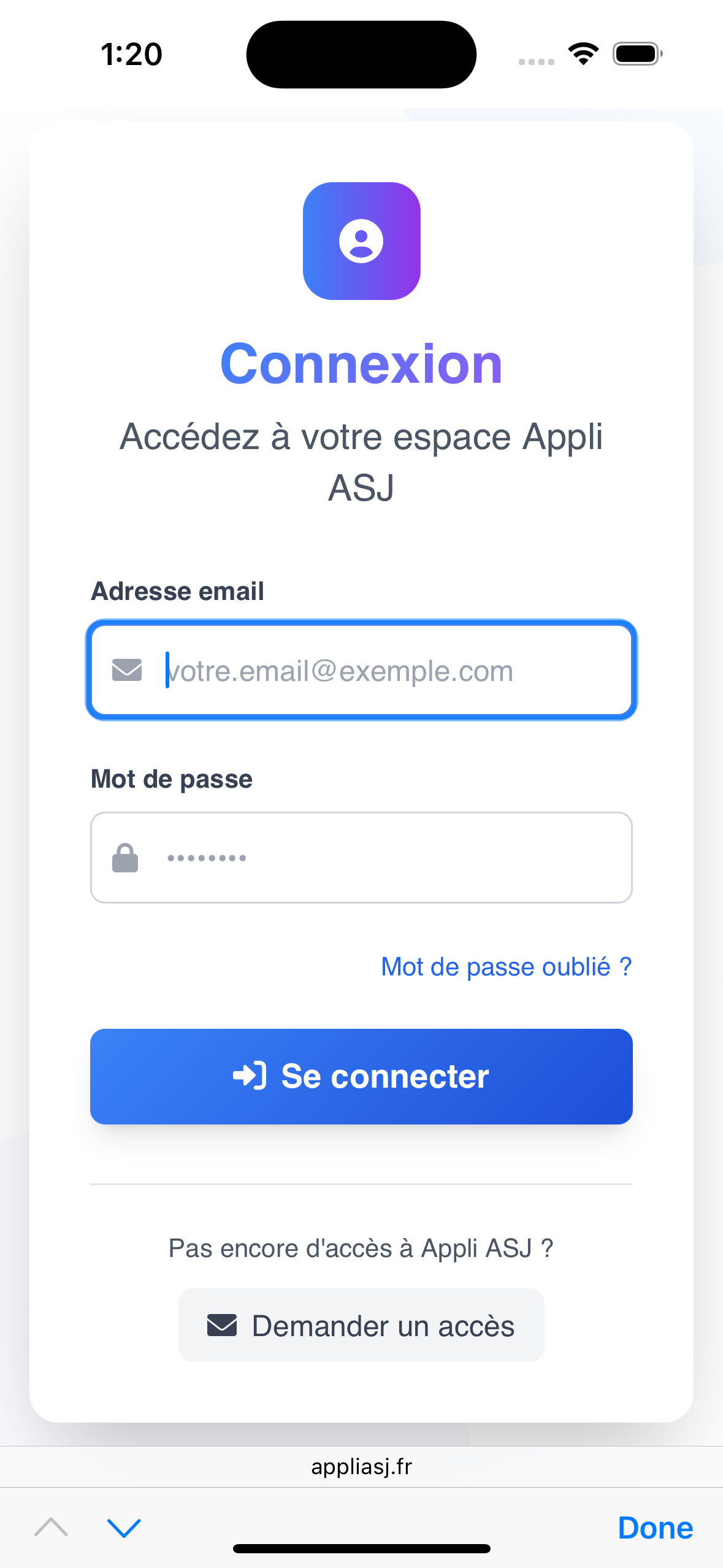 Aperçu mobile de l'application Appli ASJ